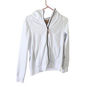 Indygena Women's White Hooded Full Zip Casual Sweater - Small